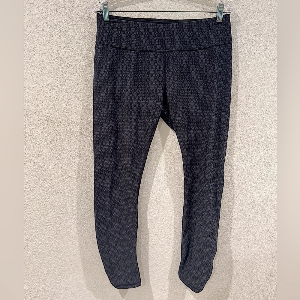 Prana Black Grey Lace Style Print Ruched Leggings Size Large
